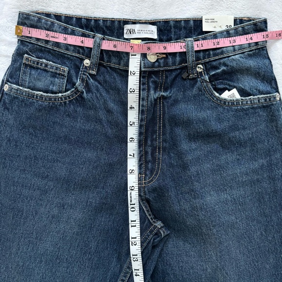 ZARA High Rise Full Length Flare Blue Jeans--6 - Picture 13 of 14